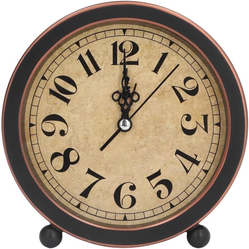 Vintage Retro Analog Alarm Clock, ROund Alarm Clock, Small Desk Clock, Super Quiet, Non-Ticking, Small Clock For Home