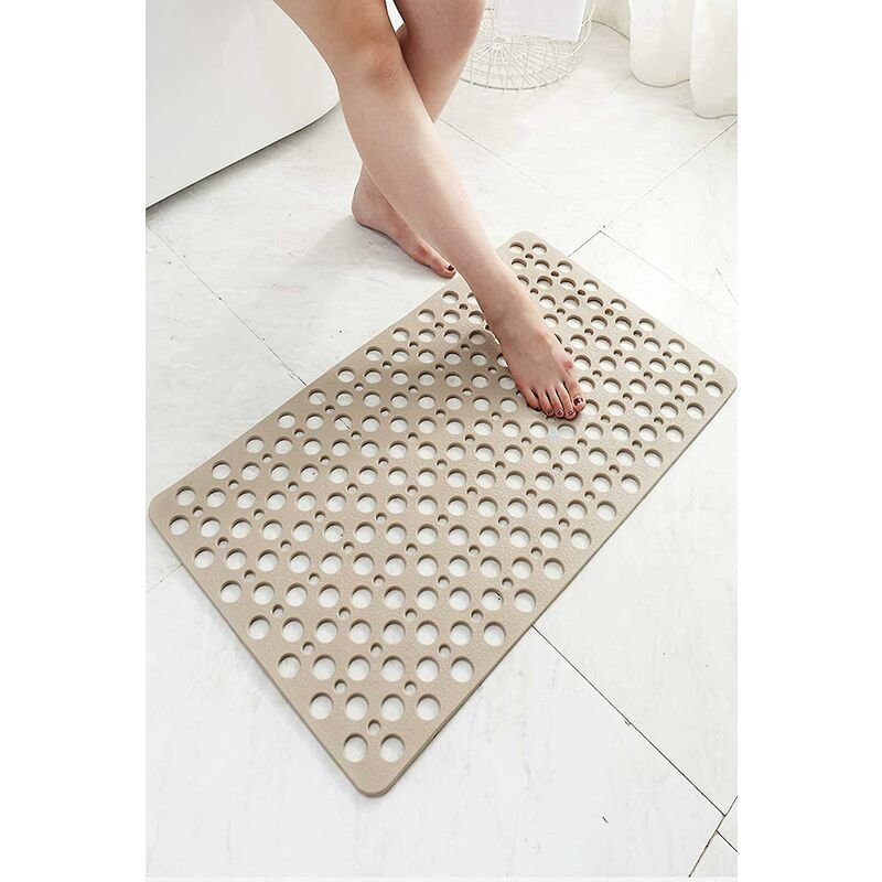 Anti-Mold Non-Slip Bath Mat Tpe Shower Mat Antibacterial Non-Slip Bathroom Mat With Suction Cups Khaki 16.9" X 29.5".