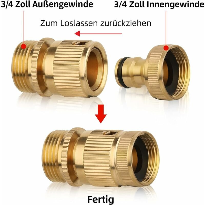 2 pcs 3/4 Inch Brass Quick Connect Garden Hose Connectors - V1188-MS-227-2175 2 pcs 3/4 Inch Brass Quick Connect Garden Hose Connectors - Image 2