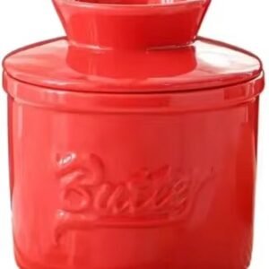 Red Butter Dish - Butter Dish - Water-Cooled Butter Dish with Water Line - Ceramic Butter Dome for Spreading Butter - Christmas Gift for the Kitchen - Kitchen Baby Clothing Accessories - Kitchen Tools