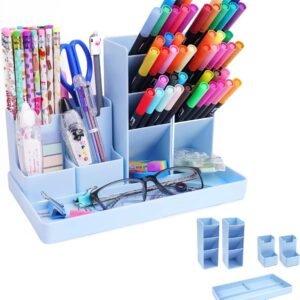 Pencil Case - 13 Compartments - Pen Holder - Desk Organizer - Pencil Holder - Desk Organizer - Pen Case - Plastic - Removable - Storage System - Mail Tray - Office Baby Clothing Accessories - Blue