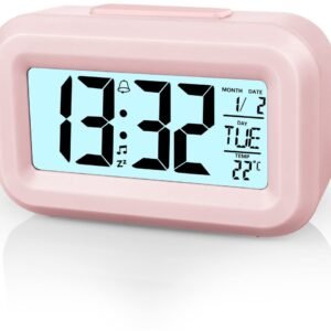 Wekker Digital Alarm Clock - Children's Clock - Wekker - Wekker Children's Alarm Clock - Travel Alarm Clock - LED Display Clock - Adjustable 12/24 Hour Snooze Function, Temperature, Date, Time - Portable Alarm Clock - Pink