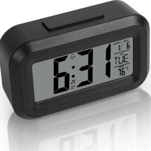 Wekker Digital Alarm Clock - Children's Clock - Wekker - Wekker Children's Alarm Clock - Travel Alarm Clock - LED Display Clock - Adjustable 12/24 Hour Snooze Function, Temperature, Date, Time - Portable Alarm Clock - Black