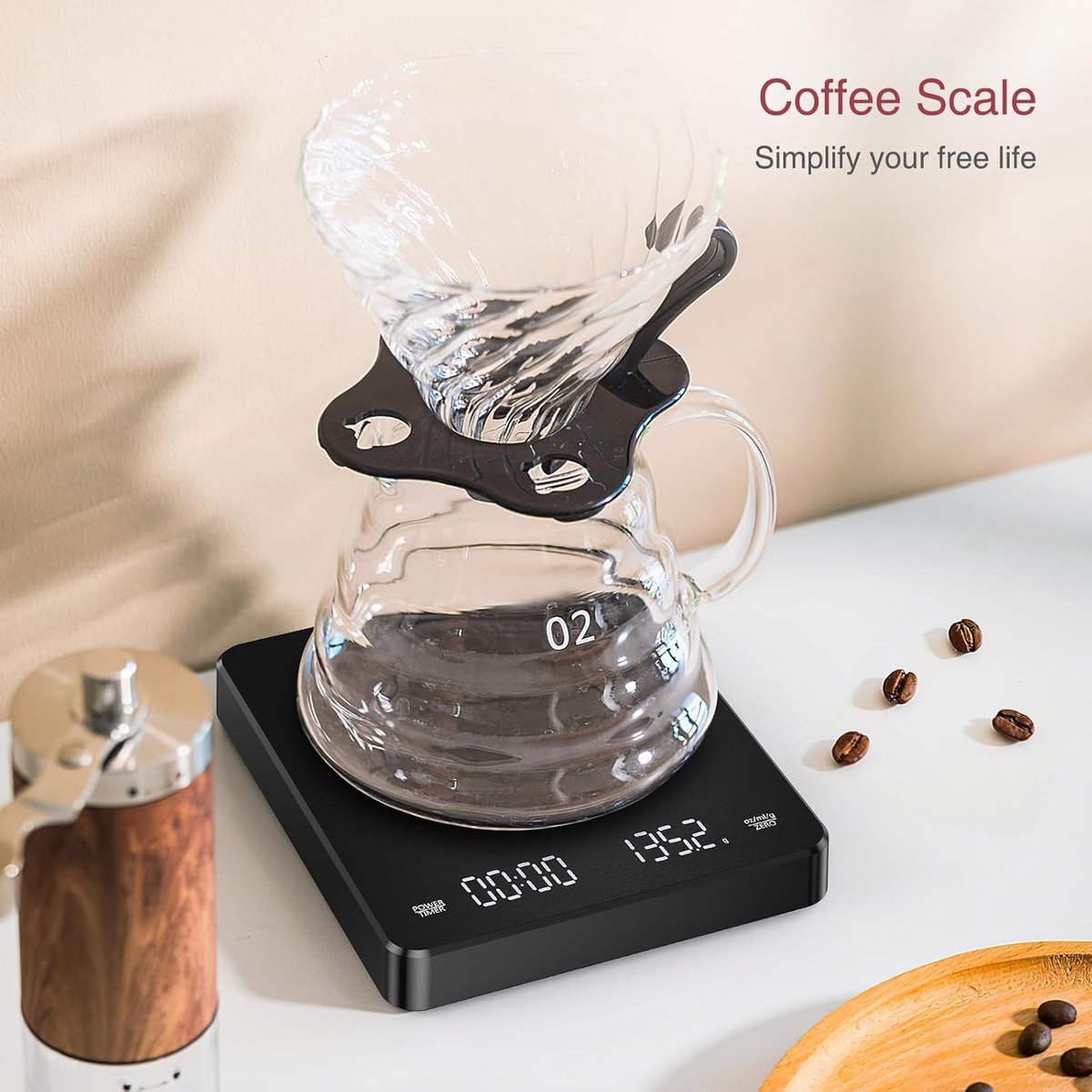 Coffee Scale - Digital Coffee Scale with Timer - Rechargeable for Filter Coffee, 3 kg / 0 g Digital Espresso Scale - with Peeling Function - 3 Units, LED Display - Black - V1188-MS-313-0244 Coffee Scale - Digital Coffee Scale with Timer - Rechargeable for Filter Coffee, 3 kg / 0 g Digital Espresso Scale - with Peeling Function - 3 Units, LED Display - Black - Image 5