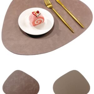Round, washable, reversible, non-slip, heat-resistant placemats for indoor and outdoor use (set of 4, dark brown)