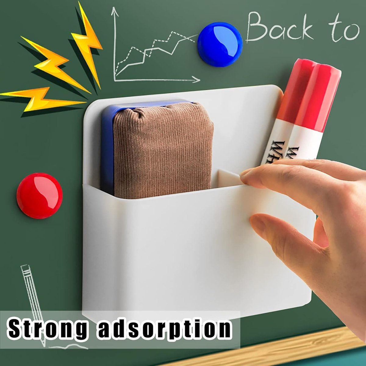 Pen holder - Magnetic pen holder - Marker holder - Marker holder for school - Whiteboard - Magnetic - Marker storage - Pencil organizer for pencil case - Set of 2 - White - V1188-MS-313-0415 Pen holder - Magnetic pen holder - Marker holder - Marker holder for school - Whiteboard - Magnetic - Marker storage - Pencil organizer for pencil case - Set of 2 - White - Image 2