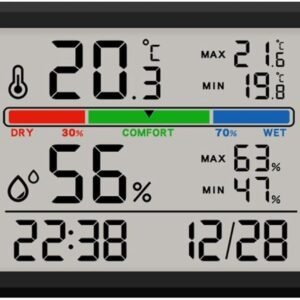 Wekker - Digital Hygrometer - Room Thermometer - Temperature and Humidity Meter - Baby's Room - Children's Room - Office - Kitchen - Wall Mounted in Garage - Desk Alarm Clock - Christmas Gift - Black