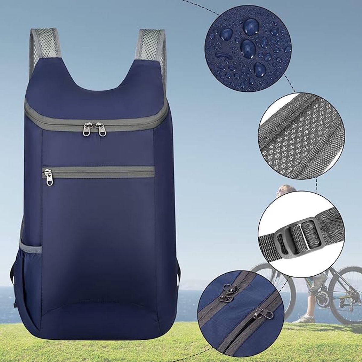Backpack - Set of 2 Ultralight Foldable Backpacks - Waterproof Hiking Backpack - Ultralight Outdoor Backpack - Foldable Backpack - Ideal for Camping, Hiking, Travel and Sports - Black and Blue - V1188-MS-313-0494 Backpack - Set of 2 Ultralight Foldable Backpacks - Waterproof Hiking Backpack - Ultralight Outdoor Backpack - Foldable Backpack - Ideal for Camping, Hiking, Travel and Sports - Black and Blue - Image 2