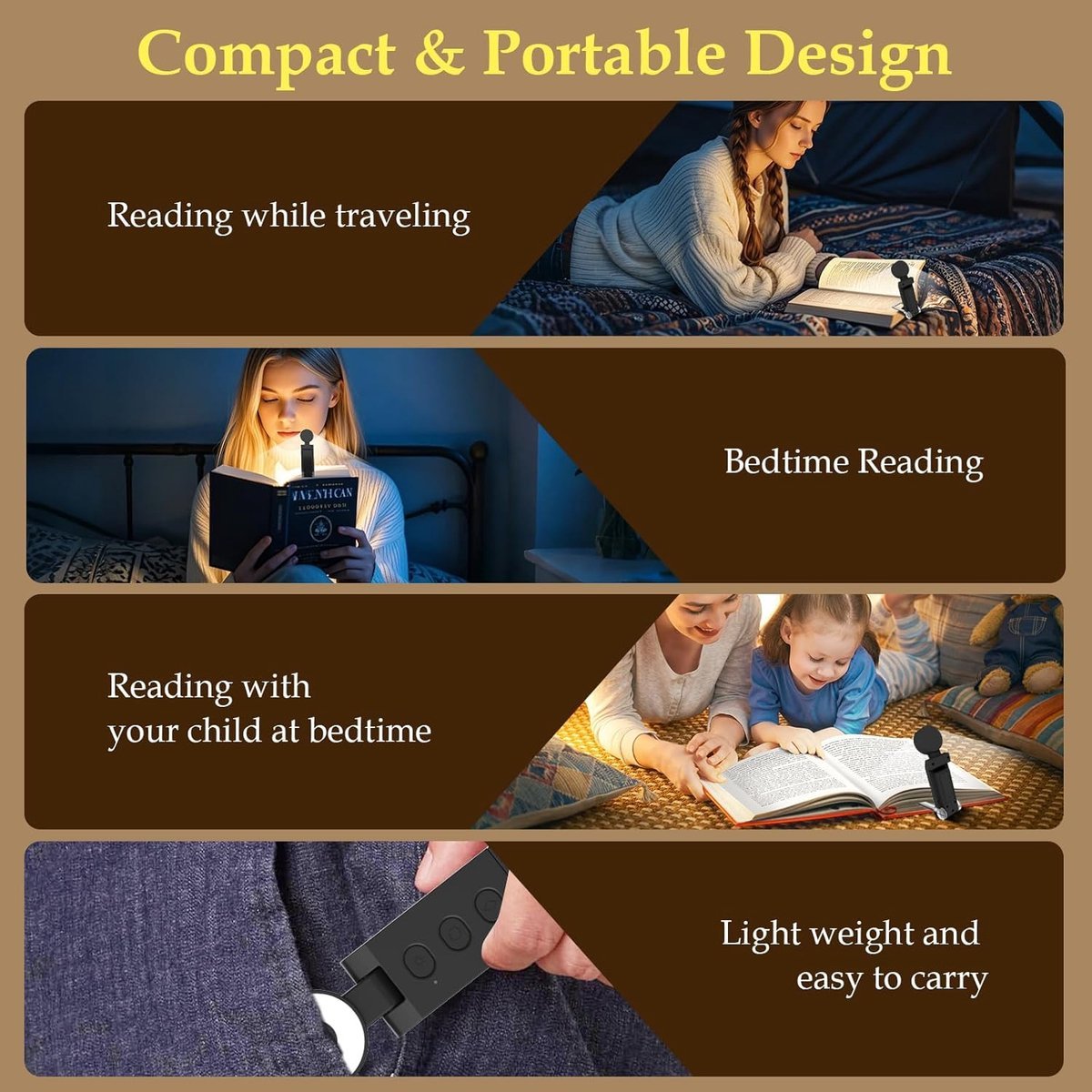 Reading light for books - For bed - With clip - Rechargeable - 5 settings - Bedside lamp - Black - V1188-MS-313-0527 Reading light for books - For bed - With clip - Rechargeable - 5 settings - Bedside lamp - Black - Image 3