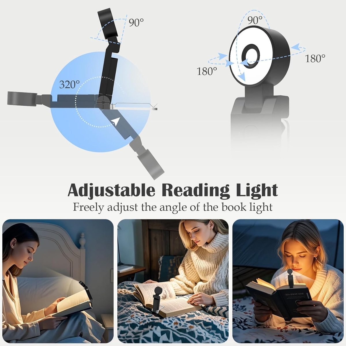 Reading light for books - For bed - With clip - Rechargeable - 5 settings - Bedside lamp - Black - V1188-MS-313-0527 Reading light for books - For bed - With clip - Rechargeable - 5 settings - Bedside lamp - Black - Image 5