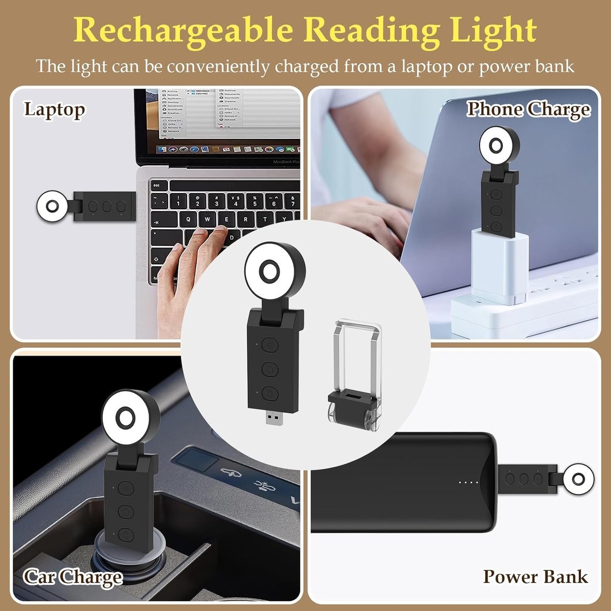 Reading light for books - For bed - With clip - Rechargeable - 5 settings - Bedside lamp - Black - V1188-MS-313-0527 Reading light for books - For bed - With clip - Rechargeable - 5 settings - Bedside lamp - Black - Image 6