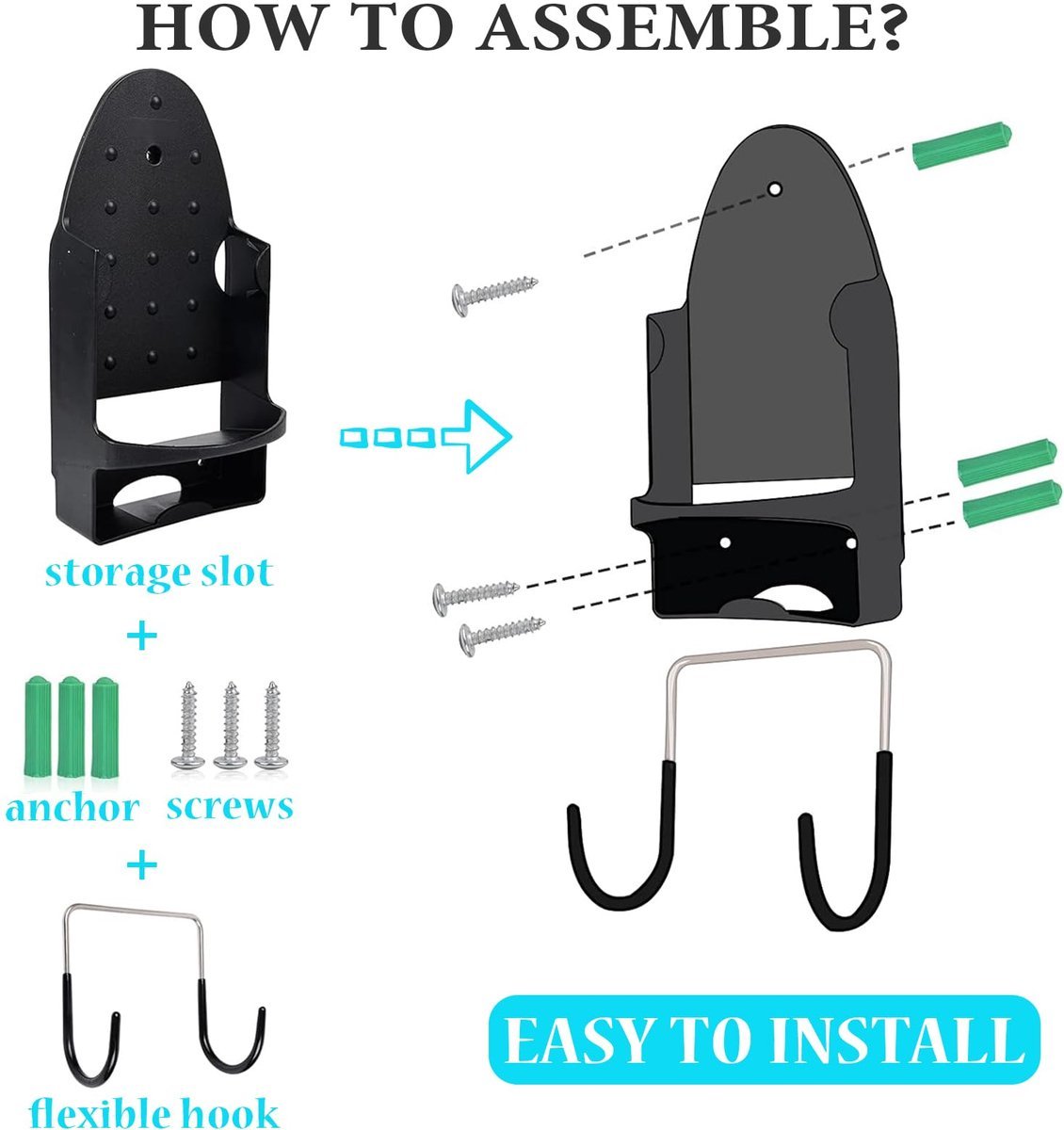 Ironing board and iron holder - Wall-mounted iron - Suspension system for your ironing board AND iron - Simple ironing board holder - 308*148*106mm - Black - V1188-MS-313-0536 Ironing board and iron holder - Wall-mounted iron - Suspension system for your ironing board AND iron - Simple ironing board holder - 308*148*106mm - Black