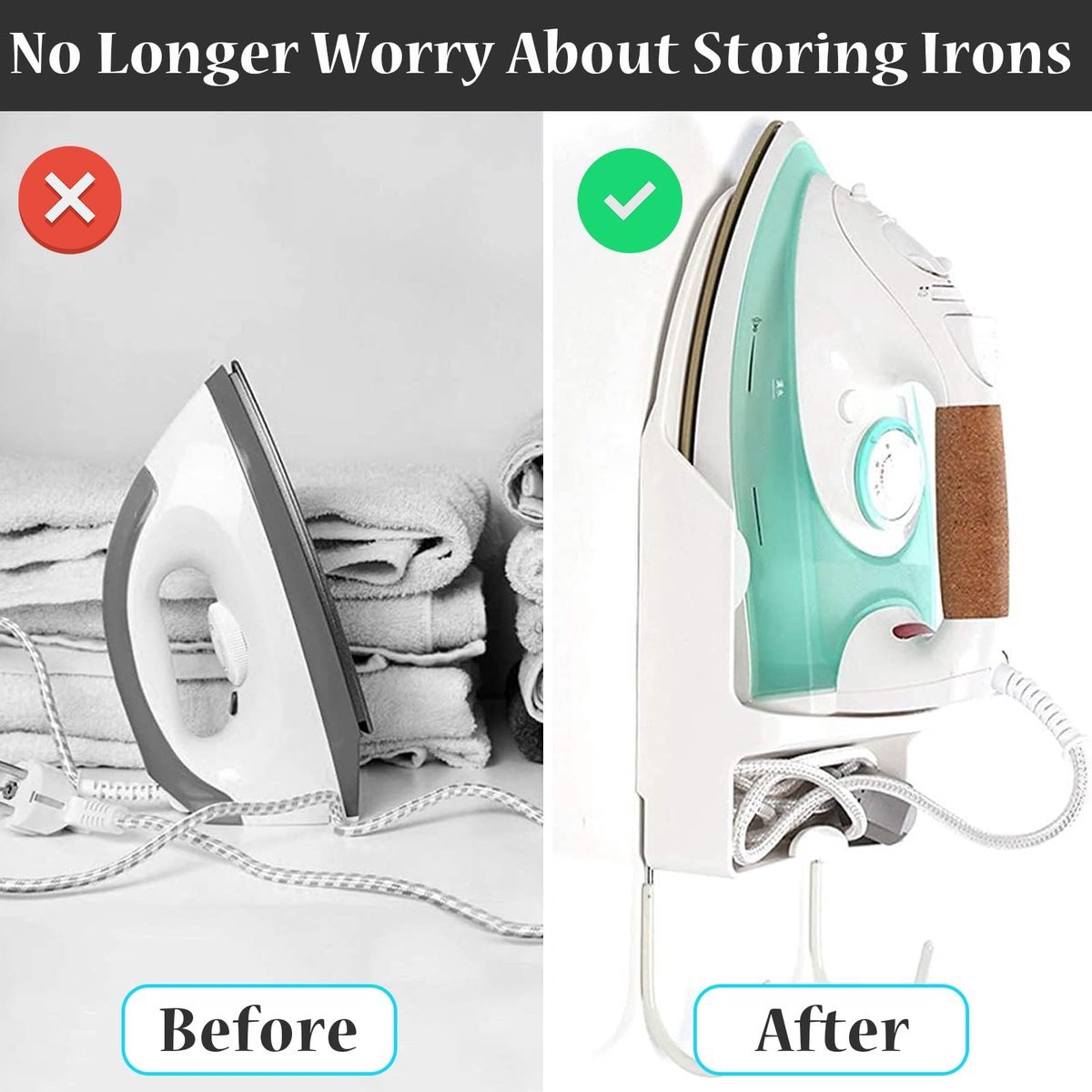 Ironing board and iron holder - Wall-mounted iron - Suspension system for your ironing board AND iron - Simple ironing board holder - 308*148*106mm - Black - V1188-MS-313-0536 Ironing board and iron holder - Wall-mounted iron - Suspension system for your ironing board AND iron - Simple ironing board holder - 308*148*106mm - Black - Image 5