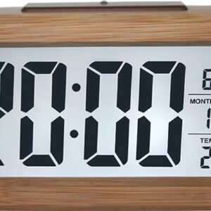 Wekker digital alarm clock, wooden, with sensor module, large screen, desk clock, date and temperature display, night light, digital clock with snooze module (batteries not included)