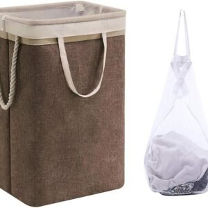 Collapsible laundry basket with lid, leak-proof and foldable bin, with removable bag, large capacity, storage bag, for dorm room, bedroom, bathroom, clothes and toys, brown