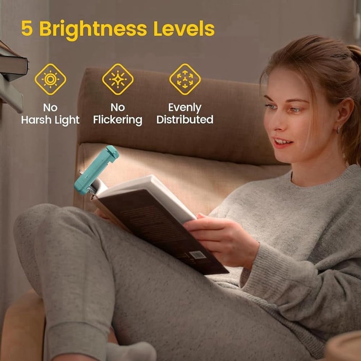 Boek Lamp - LED de Boek Lamp with Clamp - 3 Reading Light Modes - USB-C Rechargeable - Black - V1188-MS-313-1115 Boek Lamp - LED de Boek Lamp with Clamp - 3 Reading Light Modes - USB-C Rechargeable - Black - Image 3