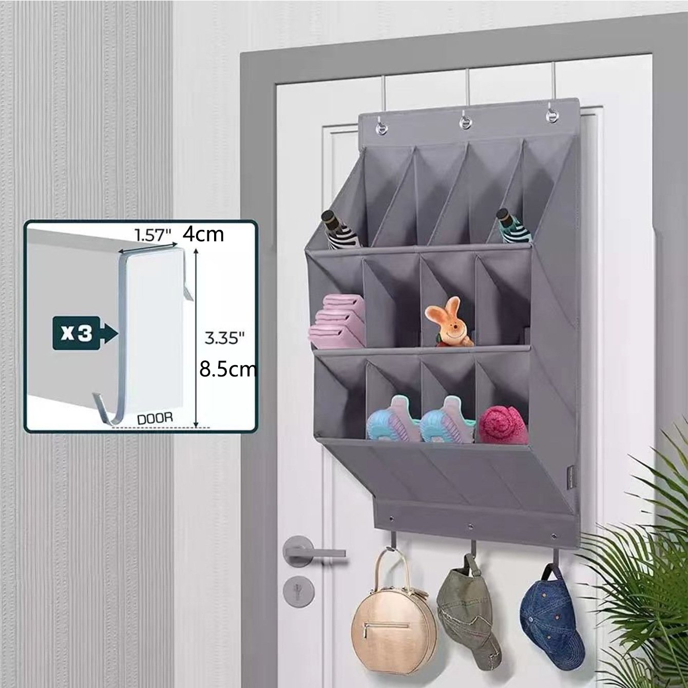 Wall-mounted shoe hat rack with hooks, black, multi-functional storage for door hanging - V1188-MS-325-0061 Wall-mounted shoe hat rack with hooks, black, multi-functional storage for door hanging - Image 4