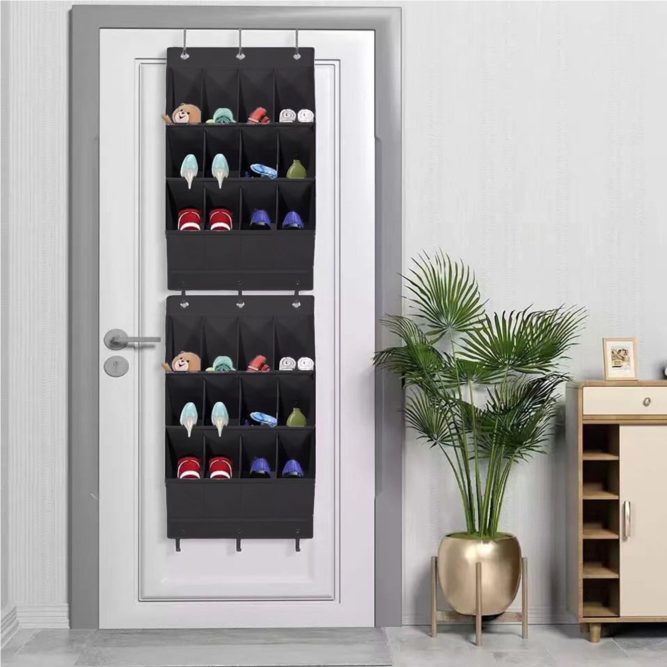 Wall-mounted shoe hat rack with hooks, black, multi-functional storage for door hanging - V1188-MS-325-0061 Wall-mounted shoe hat rack with hooks, black, multi-functional storage for door hanging - Image 6