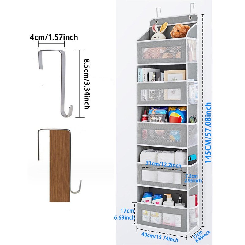1 piece Wall-mounted Doll Rack with Hooks, Multi-functional Storage Rack for Door, Gray - V1188-MS-325-0062 1 piece Wall-mounted Doll Rack with Hooks, Multi-functional Storage Rack for Door, Gray - Image 2