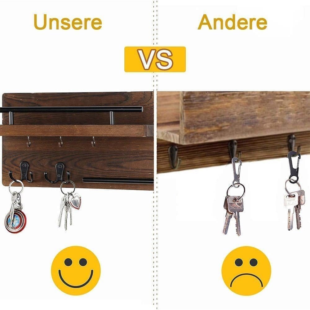 7-Hook Wall Mounted Wooden Key Holder with Storage Tray, 30 cm, for Hallway Corridor Bedroom & Office - V1188-MS-325-0190 7-Hook Wall Mounted Wooden Key Holder with Storage Tray, 30 cm, for Hallway Corridor Bedroom & Office - Image 3