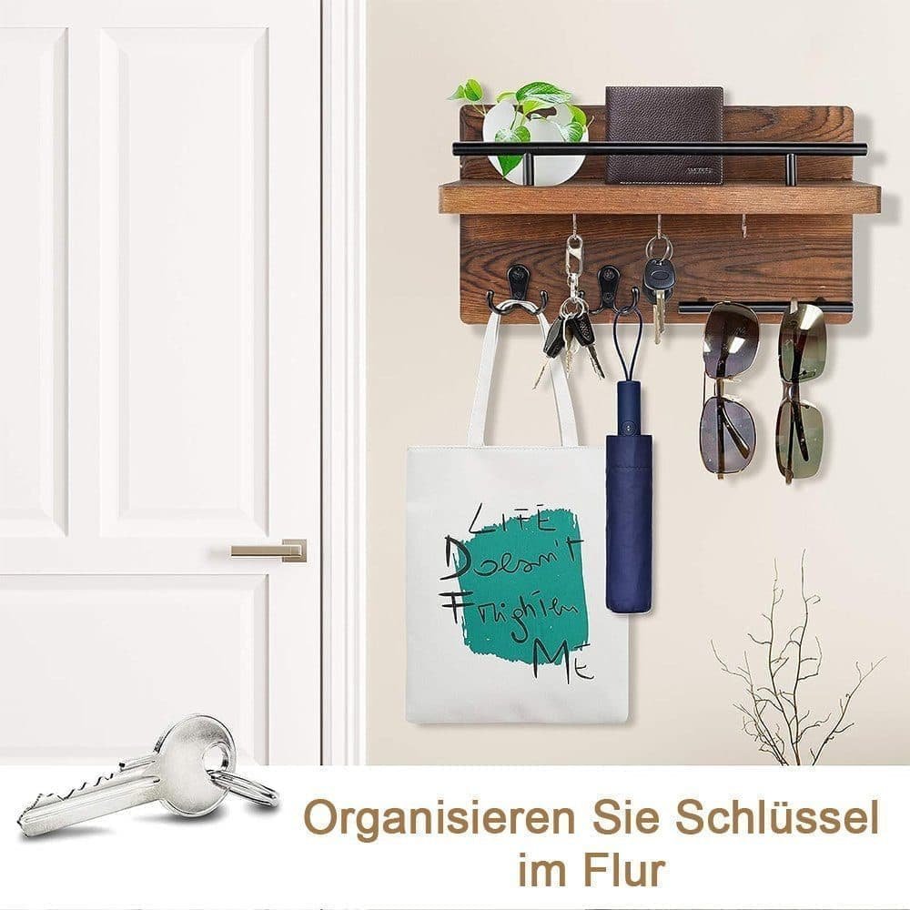 7-Hook Wall Mounted Wooden Key Holder with Storage Tray, 30 cm, for Hallway Corridor Bedroom & Office - V1188-MS-325-0190 7-Hook Wall Mounted Wooden Key Holder with Storage Tray, 30 cm, for Hallway Corridor Bedroom & Office - Image 6