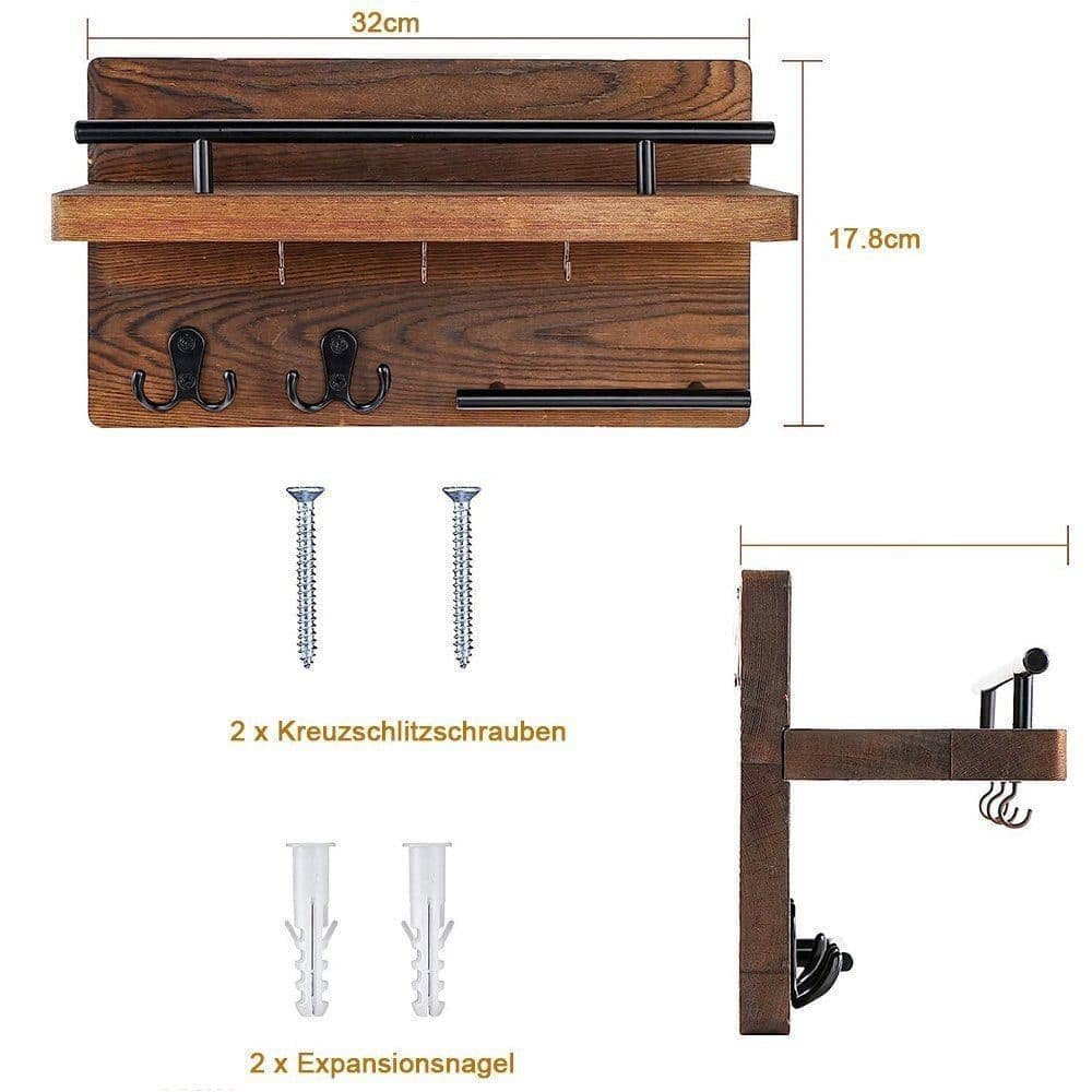 7-Hook Wall Mounted Wooden Key Holder with Storage Tray, 30 cm, for Hallway Corridor Bedroom & Office - V1188-MS-325-0190 7-Hook Wall Mounted Wooden Key Holder with Storage Tray, 30 cm, for Hallway Corridor Bedroom & Office - Image 7