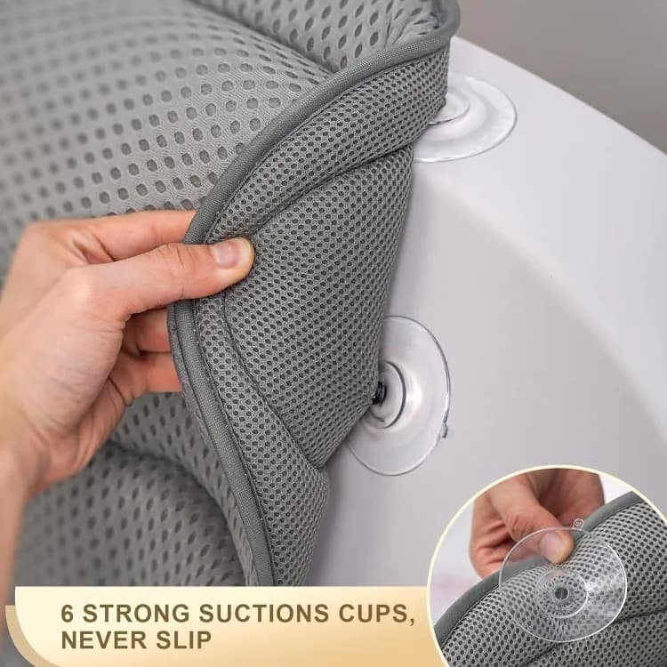 6 Suction Cups Bathtub Cushion with Ergonomic Neck and Back Support 4D Air Mesh, Gray - V1188-MS-325-0225 6 Suction Cups Bathtub Cushion with Ergonomic Neck and Back Support 4D Air Mesh, Gray - Image 3