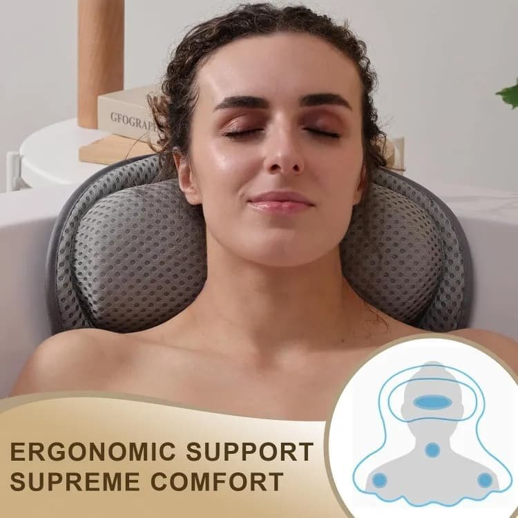6 Suction Cups Bathtub Cushion with Ergonomic Neck and Back Support 4D Air Mesh, Gray - V1188-MS-325-0225 6 Suction Cups Bathtub Cushion with Ergonomic Neck and Back Support 4D Air Mesh, Gray - Image 4