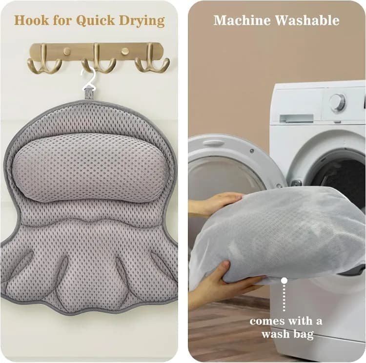 6 Suction Cups Bathtub Cushion with Ergonomic Neck and Back Support 4D Air Mesh, Gray - V1188-MS-325-0225 6 Suction Cups Bathtub Cushion with Ergonomic Neck and Back Support 4D Air Mesh, Gray - Image 6