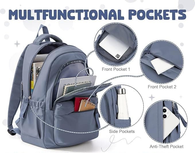 14-inch Laptop Backpack Waterproof Lightweight Daypack for School University, Dark Blue, Compatible with Girls Boys - V1188-MS-325-0796 14-inch Laptop Backpack Waterproof Lightweight Daypack for School University, Dark Blue, Compatible with Girls Boys - Image 4