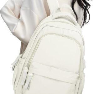 14-inch Laptop Backpack Waterproof Lightweight Daypack for School University, Compatible with Girls Boys, 14-inch, White