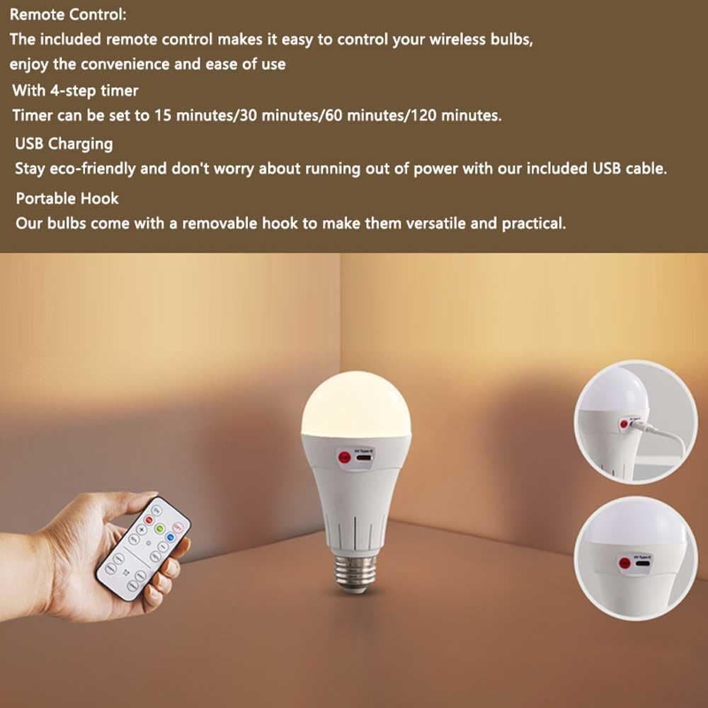 Rechargeable LED Bulb with 3 Color Temperatures 3000-6500K, Dimmable, Timer and Remote Control, E27 Lamp Holder, Wireless Night Light - V1188-MS-325-0932 Rechargeable LED Bulb with 3 Color Temperatures 3000-6500K, Dimmable, Timer and Remote Control, E27 Lamp Holder, Wireless Night Light - Image 4