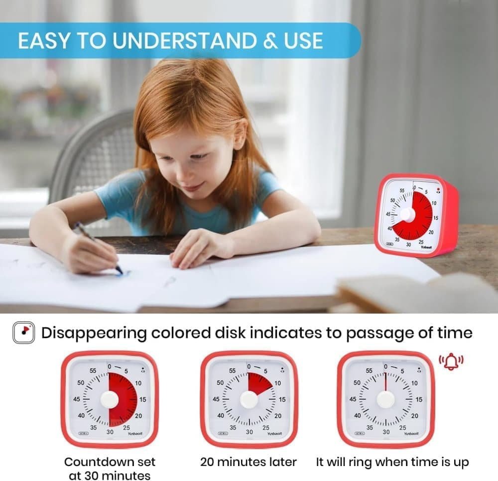 60 Minutes Visual Timer for Classrooms and Kids, Adjustable Volume, 10x10 cm, Red - V1188-MS-325-1001 60 Minutes Visual Timer for Classrooms and Kids, Adjustable Volume, 10x10 cm, Red - Image 2