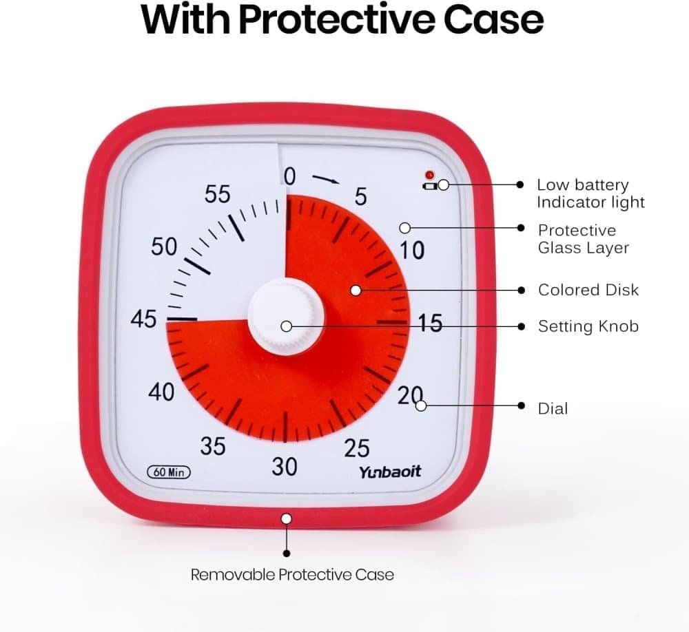 60 Minutes Visual Timer for Classrooms and Kids, Adjustable Volume, 10x10 cm, Red - V1188-MS-325-1001 60 Minutes Visual Timer for Classrooms and Kids, Adjustable Volume, 10x10 cm, Red - Image 3