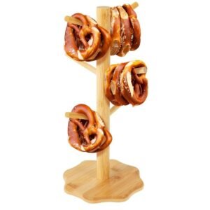 1-pack Wooden Pretzel Stand Tree-Shaped for Restaurant Cafe Bar Kitchen Decoration, Brown, Bamboo