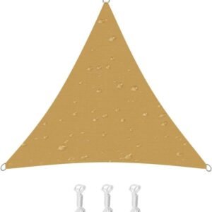 5x5x5m Waterproof Outdoor Triangular Sun Sail UV Protective Shade Net for Camping Garden and Pool, Dark Yellow