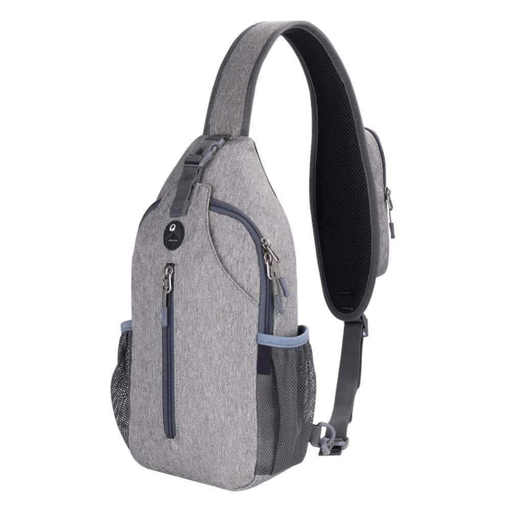 Multifunctional Shoulder Crossbody Chest Backpack with Headphone Jack, Unisex for Hiking Traveling Climbing, Light Gray