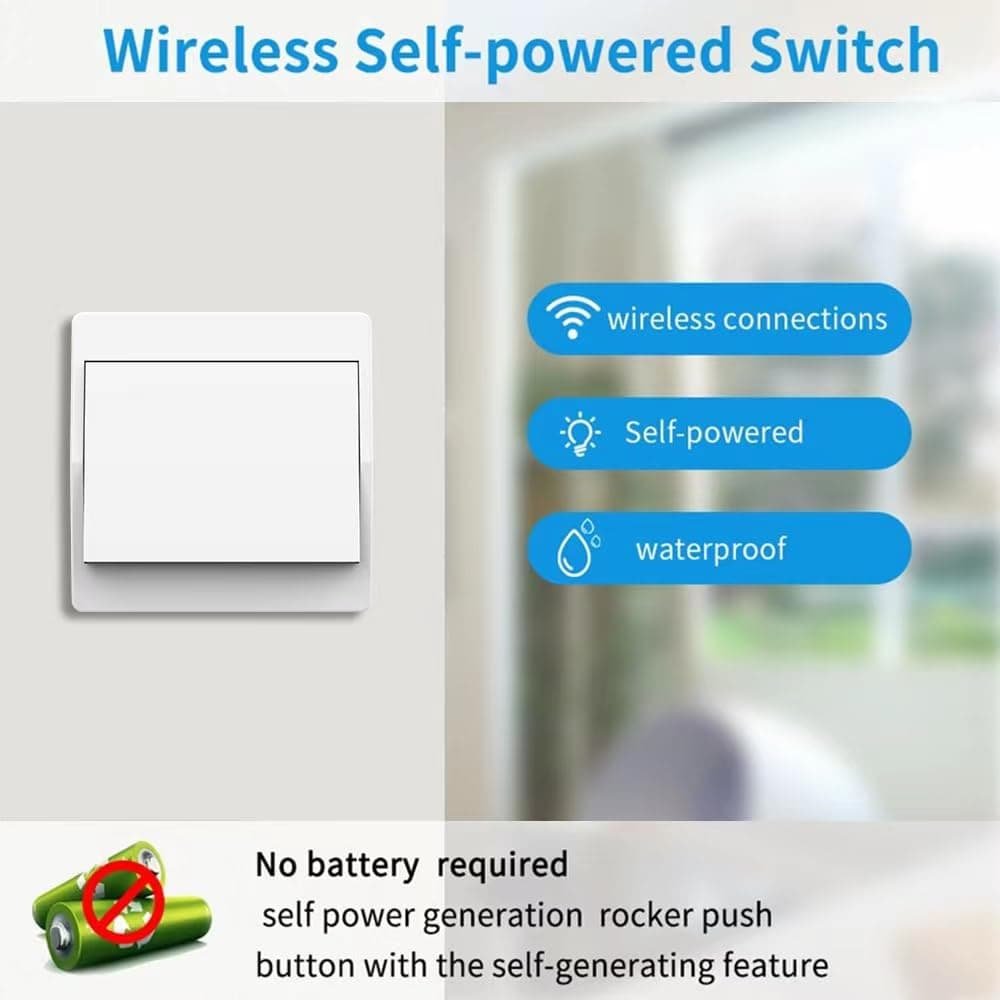 1 Battery-Free Wireless Switch Kit with 1 Receiver and 1 Single-Gang Switch, Self-Sufficient Radio-Controlled Home Lighting, Easy Installation, Gray - V1188-MS-325-1701 1 Battery-Free Wireless Switch Kit with 1 Receiver and 1 Single-Gang Switch, Self-Sufficient Radio-Controlled Home Lighting, Easy Installation, Gray - Image 2