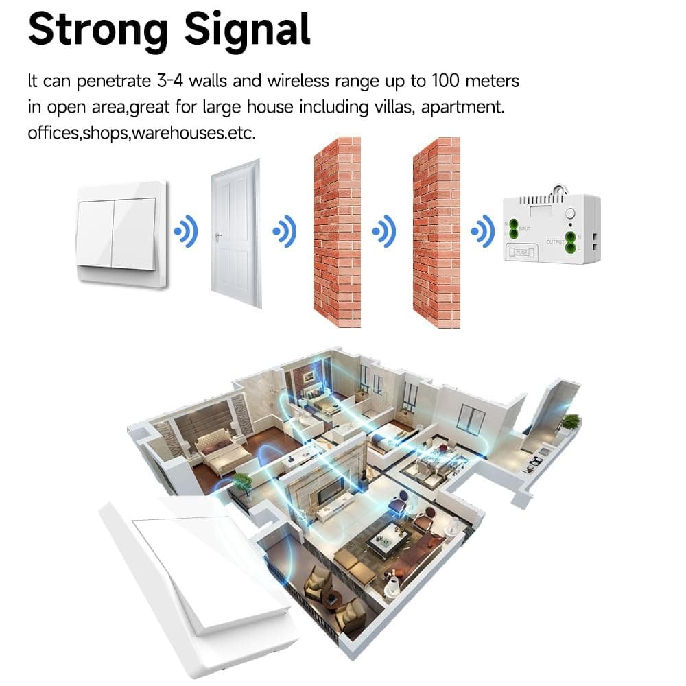1 Battery-Free Wireless Switch Kit with 1 Receiver and 1 Single-Gang Switch, Self-Sufficient Radio-Controlled Home Lighting, Easy Installation, Gray - V1188-MS-325-1701 1 Battery-Free Wireless Switch Kit with 1 Receiver and 1 Single-Gang Switch, Self-Sufficient Radio-Controlled Home Lighting, Easy Installation, Gray - Image 6