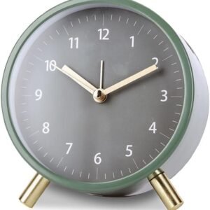 Silent Alarm Clock with Night Light and Backlight, Small Metal Clock for Bedroom Office Living Room, Green