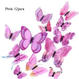 3D Wall Decoration Butterflies 12 Pieces | Wall Butterflies | Butterfly Wall Stickers | Pink