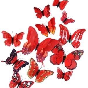 3D Wall Decoration Butterflies 12 Pieces | Wall Butterflies | Butterfly Wall Stickers | Red