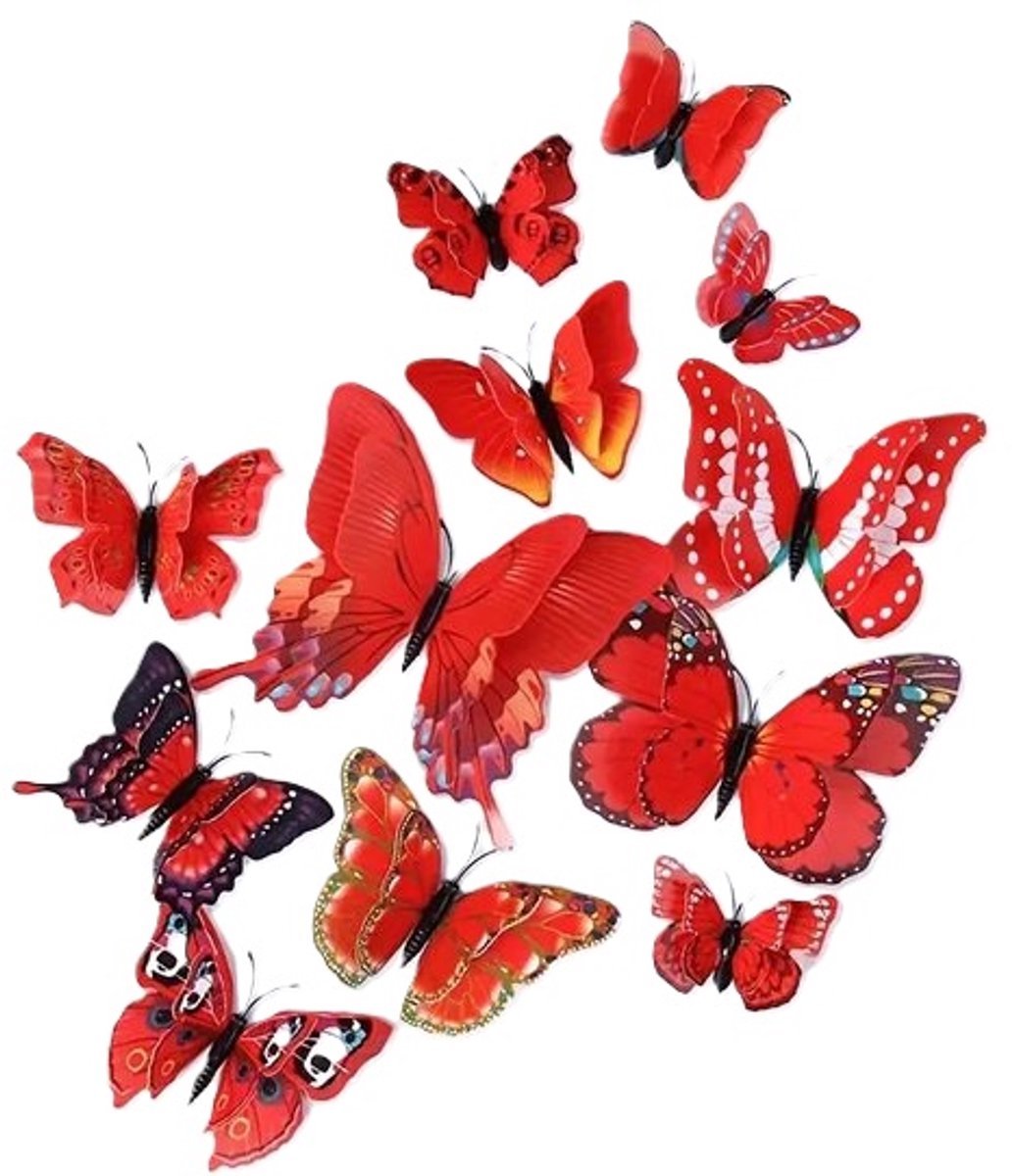 3D Wall Decoration Butterflies 12 Pieces | Wall Butterflies | Butterfly Wall Stickers | Red - V1188-MS101-00486-1 3D Wall Decoration Butterflies 12 Pieces | Wall Butterflies | Butterfly Wall Stickers | Red