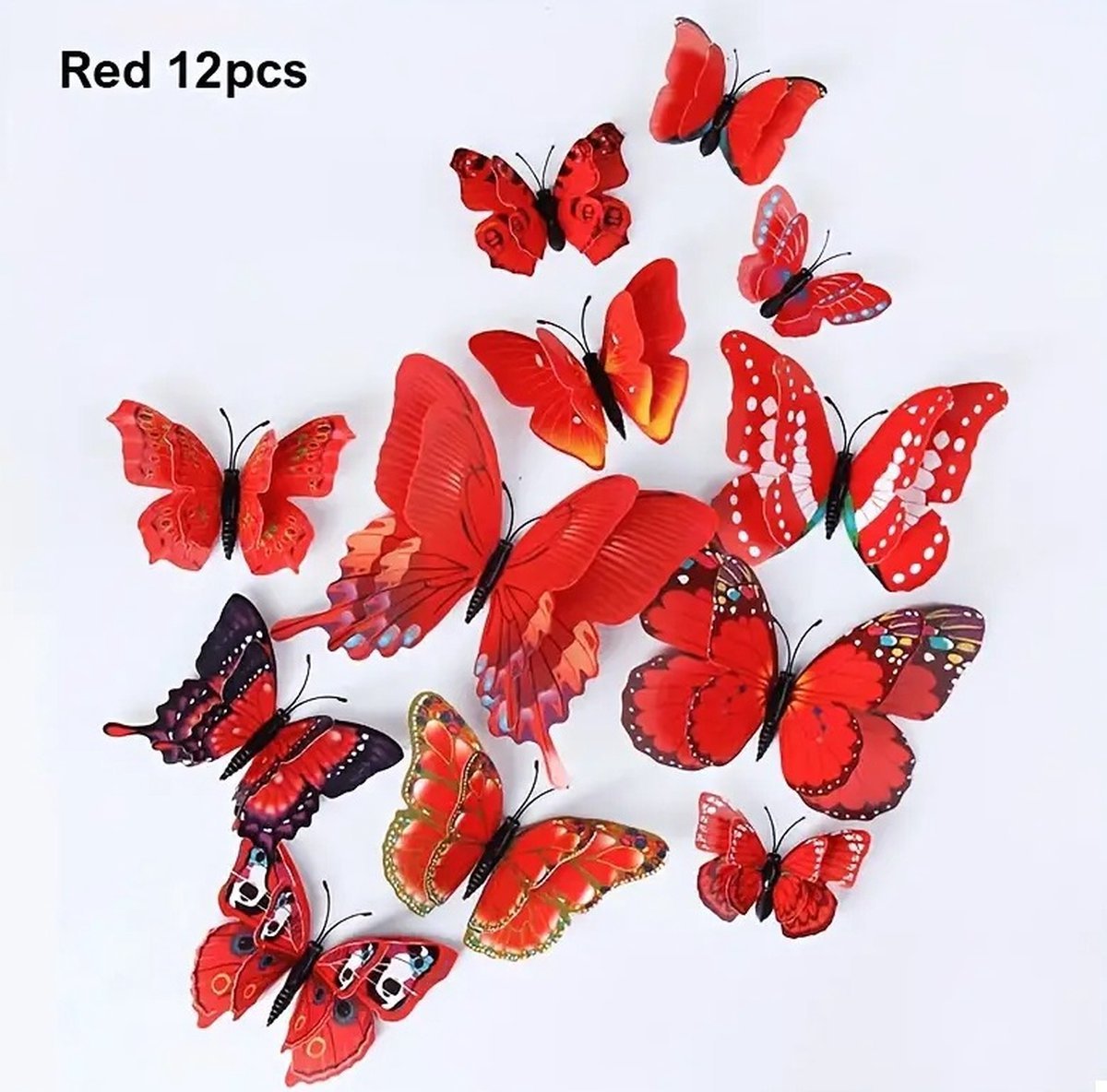 3D Wall Decoration Butterflies 12 Pieces | Wall Butterflies | Butterfly Wall Stickers | Red - V1188-MS101-00486-1 3D Wall Decoration Butterflies 12 Pieces | Wall Butterflies | Butterfly Wall Stickers | Red - Image 4