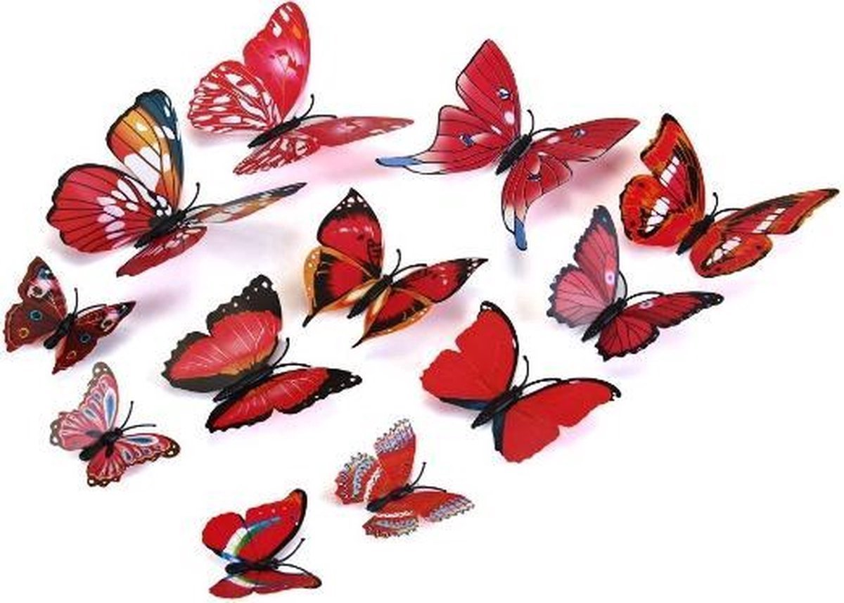 3D Wall Decoration Butterflies 12 Pieces | Wall Butterflies | Butterfly Wall Stickers | Red - V1188-MS101-00486-1 3D Wall Decoration Butterflies 12 Pieces | Wall Butterflies | Butterfly Wall Stickers | Red - Image 5