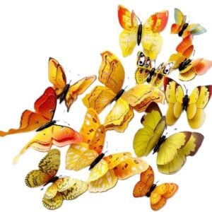 3D Wall Decoration Butterflies 12 Pieces | Wall Butterflies | Butterfly Wall Stickers | Yellow