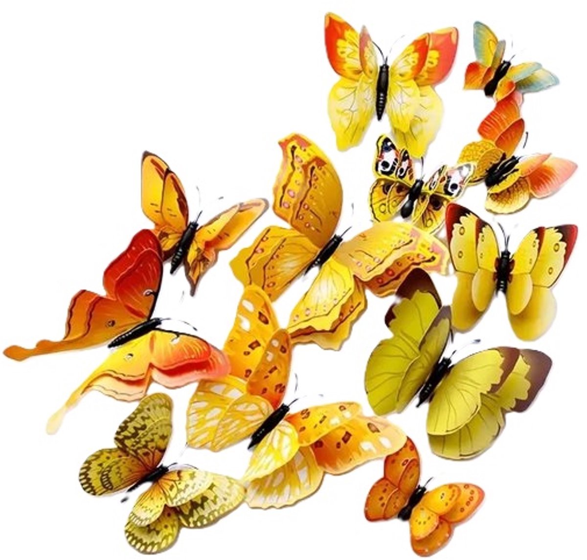 3D Wall Decoration Butterflies 12 Pieces | Wall Butterflies | Butterfly Wall Stickers | Yellow - V1188-MS101-00578-1 3D Wall Decoration Butterflies 12 Pieces | Wall Butterflies | Butterfly Wall Stickers | Yellow