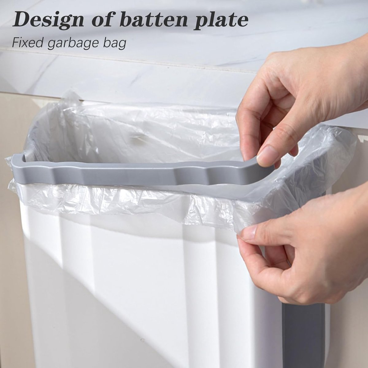 Foldable hanging trash can - Small 2.4 gallon waste bin for countertop and cabinet - Wall-mounted plastic waste bin for kitchen, bathroom, bedroom - Space-saving gray design - V1188-MS101-00645-1 Foldable hanging trash can - Small 2.4 gallon waste bin for countertop and cabinet - Wall-mounted plastic waste bin for kitchen, bathroom, bedroom - Space-saving gray design - Image 4