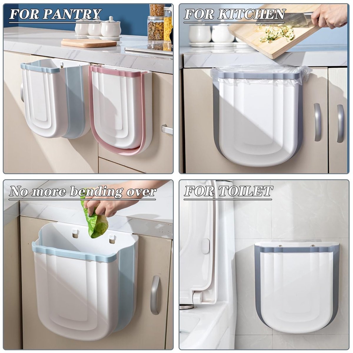 Foldable hanging trash can - Small 2.4 gallon waste bin for countertop and cabinet - Wall-mounted plastic waste bin for kitchen, bathroom, bedroom - Space-saving gray design - V1188-MS101-00645-1 Foldable hanging trash can - Small 2.4 gallon waste bin for countertop and cabinet - Wall-mounted plastic waste bin for kitchen, bathroom, bedroom - Space-saving gray design - Image 5