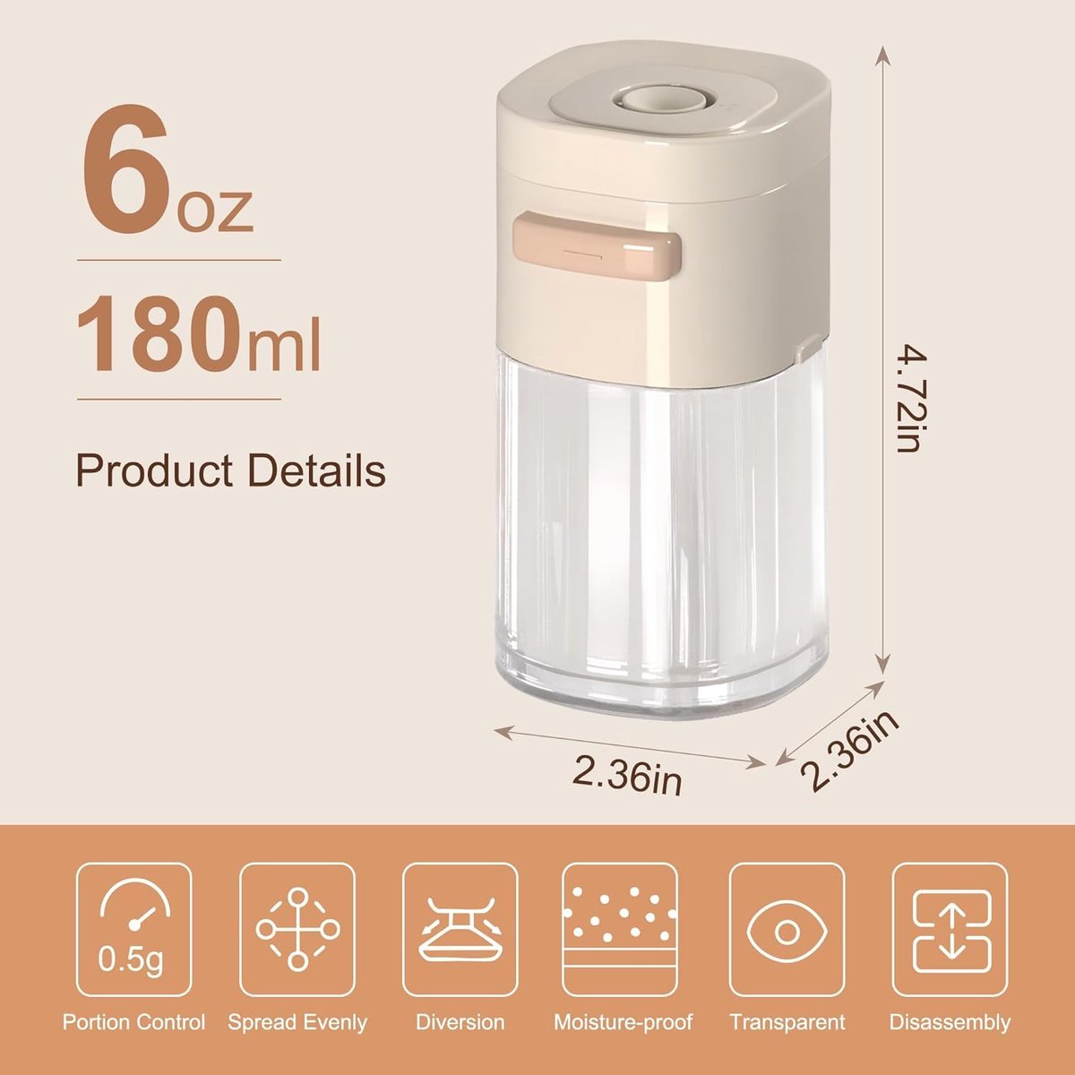 6.4 oz shaker with lid - suitable for kitchen spice tools - V1188-MS101-01063-1 6.4 oz shaker with lid - suitable for kitchen spice tools - Image 3